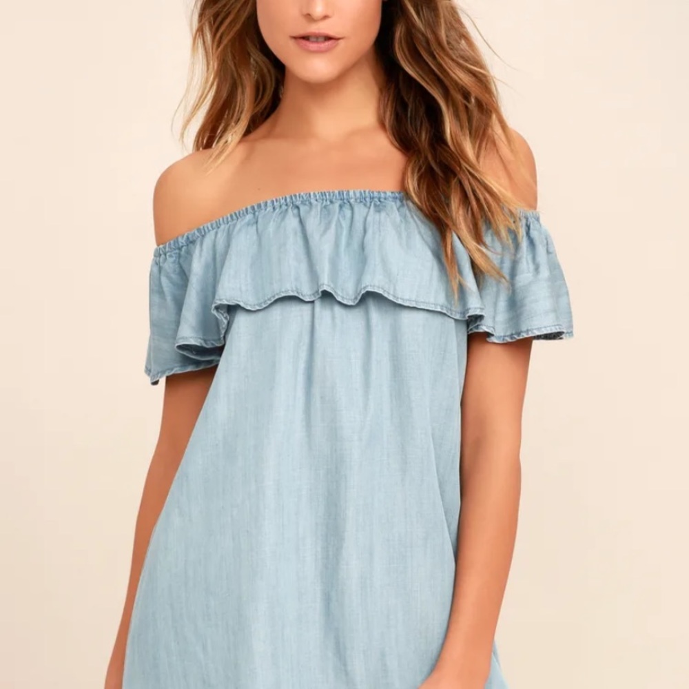 Lulus chambray off the shoulder dress